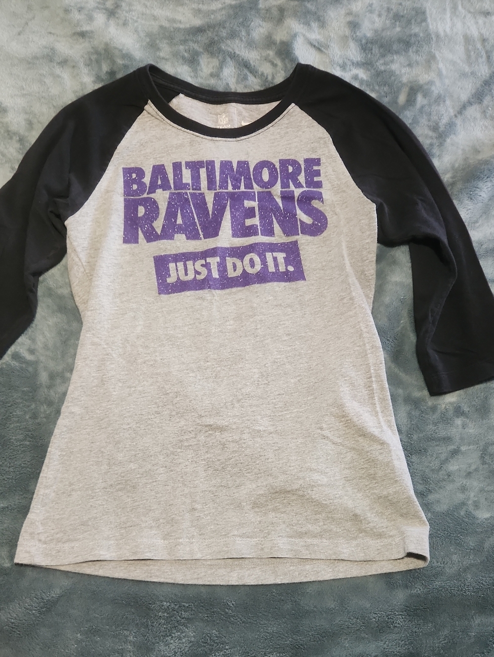 NFL Baltimore Ravens Gray and Black Raglan Tee with Purple Logo